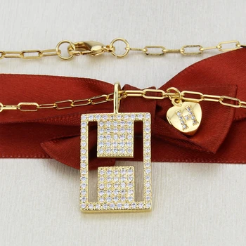 SUNSLL Módní měděný náhrdelník AAA CZ Náměstí 26 písmen náhrdelník pro ženy šperky ve tvaru srdce přívěsek náhrdelník dárek k Narozeninám