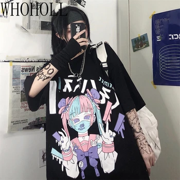 Letní Goth Sexy Žena Tee Estetické Volné Ženy T-shirt Punk Tmavé Grunge Streetwear Dámské Top Gothic Trička Harajuku Oblečení