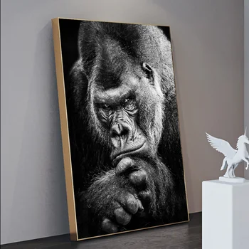 Černá Myšlení Gorila Plakát A Otisky Zvířat Obraz Plátno Umění Zdi Cuadros Domácí Dekor Obraz Pro Obývací Pokoj