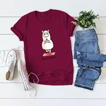2019 Nový T-shirt Ženy Šaty Ležérní Divoké Letní Topy Módní Vtipné Kreslené Ovce Tisk Krátký Rukáv Roztomilé Slim T Shirt Femme