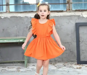 Baby Dívky Letní Šaty pro Holčičky dětské Oblečení Volánky Příležitostné Dovolenou Party Princezna Šaty Oranžové Děti