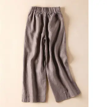 Nové Bavlněné A Lněné Kalhoty, Ženy Volné Vintage Vysokým Pasem Širokou Nohu Ležérní Kalhoty Pantalones Mujer Kalhoty, Ženy Kalhoty 3XL Q2775