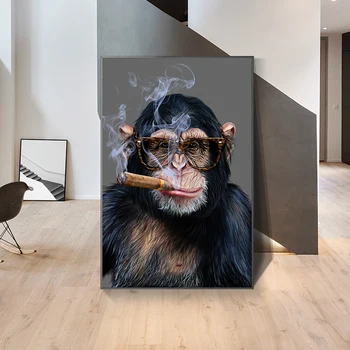 Abstraktní Kouření Monkey a Gorilla Plátno Malování na Plakáty a Tisky Street Art Zvířat Zeď Umění Obrázky pro Obývací Pokoj
