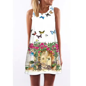 Aprmhisy Letní Ženy Šaty Bez Rukávů Butterfly Květinové Tisk Šaty Plus Velikosti Off Rameno Volné Midi Šaty