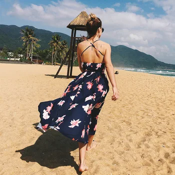 Rychlost prodávat přes amazon prodává nové sexy v-neck s hlubokým výstřihem šaty módní tisk vázat beach šaty