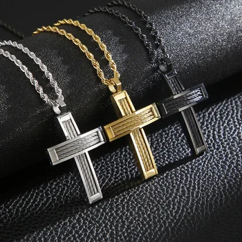 KALEN Módní Kříž Přívěsek Náhrdelník Pro Muže Modlitby z Nerezové Oceli Dubai Gold Black Jádro Řetěz Náhrdelník Krista Šperky