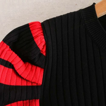 2020 Módní pruhovaný svetr ženy svetry korejské tlačítko dlouhý rukáv černý svetr zimní roztomilé pletené svetr streetwear