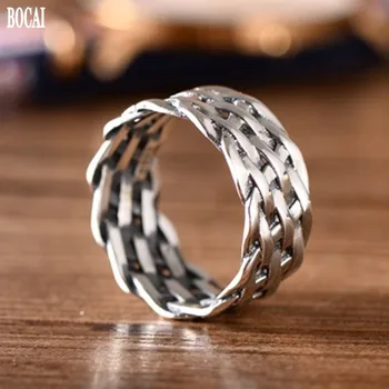BOCAI 2020 nové v reálném S925 čistého stříbra šperky, tkaní muži prsten retro Thajské stříbro ukazováčku kroužek pro muže jednoduché