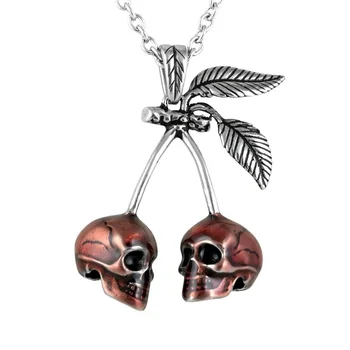 Nový retro skull cherry přívěsek náhrdelník muži ženy řetěz náhrdelník biker punk náhrdelník přívěsek šperky dárkové velkoobchod