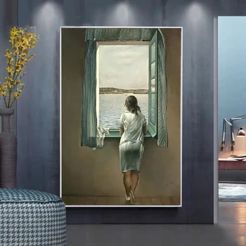 Salvador Dalí Žena Na na Okno Wall Art Plátno Obrazy Plakáty a Tisky Umění Zdi Obrázky chladící vitrína cuadro Domácí Dekoraci