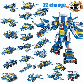 6 in1 22 Změnit Styl Bloky Deformace Robot Model, Stavební Bloky Vzdělávací DIY Montáž Cihly Set Hraček pro Děti