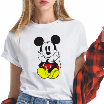 Disney Tričko Basic Mickey Mouse Tričko Ženy Ležérní O-krk Harajuku Letní Top korejské Hipster Bílé Tričko Dropship