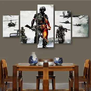 Modulární Plátno Obrázky HD Tištěné Umění Zdi Rámci 5 Kusů Vojáky V Bitvě Malování Obývací Pokoj Domácí Výzdoba Plakáty