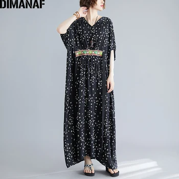 DIMANAF Plus Velikosti Šaty Ženy Oblečení Elegantní Dámy Vestidos Letní Bohémské letní Šaty Květinové Tisk Volné Maxi Dlouhé Šaty Pás