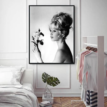 Brigitte Bardot francouzský Módní Plakát Umělecké Plátno Tisků , Černé a Bílé Fotografie Modelu Vintage Obraz Umění Malby Zdi Dekor