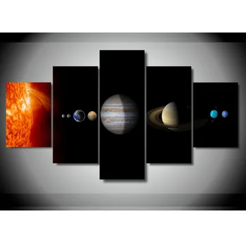 Plátno Obrázky Home Dekor Obývací Pokoj Wall Art 5 Ks Sluneční Soustavy, Hvězdy, Planety Obraz HD Otisky Vesmíru Plakát(Bez Rámečku)