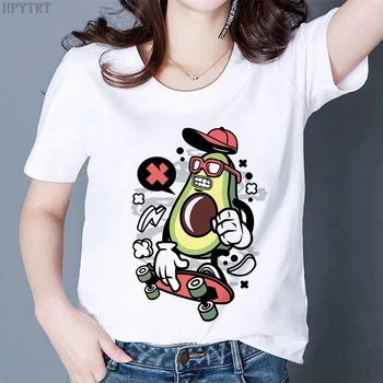 Kawaii Karikatura Avokádo Krátký Rukáv T Tričko Letní Žen Harajuku T-shirt Módě 90. let korejský Styl Tričko Módní Topy Trička Žena