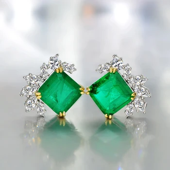 OEKDFN Vintage Emerald Čisté 925 Sterling Silver Stud Náušnice Pro Ženy, Šumivé Drahokam Strana Svatební Jemné Šperky, Vánoční