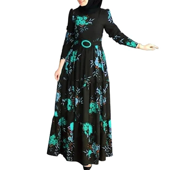 Ženy Dlouhý Rukáv Muslimské Abaya Šaty Etnické Květinové Tisk Pás Maxi Kaftan Roucho ženy šaty, ženy šaty šaty pro ženy sukně