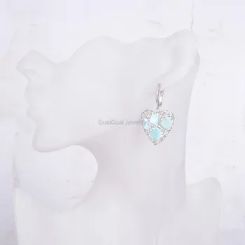 GuaiGuai Šperky Modré Larimar Stříbra Crystal Pave Srdce-ve Tvaru Houpat Páka zpět Náušnice pro ženy módní