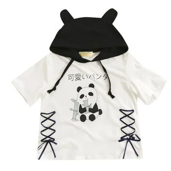 Harajuku Styl ženy Panda a Panda Uši Roztomilé Tričko Studentů Školy Roztomilé Topy Mori Holky Obvaz camisetas verano mujer 2019