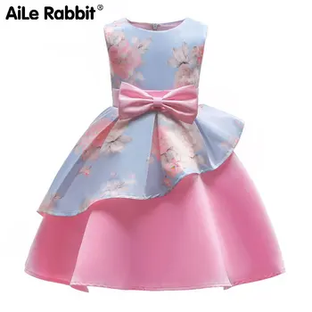 AiLe Králík 2018 Dívky Princezna Svatební Šaty Party Večerní Šaty Polka Dot Tutu Šaty, dětské Oblečení Děti luk oblečení