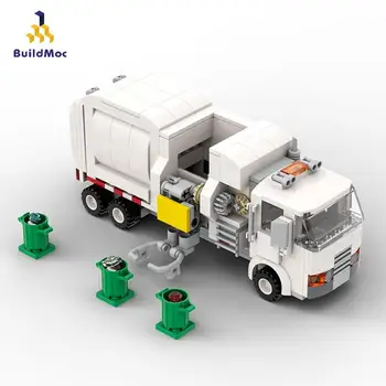 BuildMoc City Street View Odpadky Klasifikace Garbage Truck Stavební Bloky, Technic Auto Kanalizace Truck Set Hračka pro Dítě Dárek