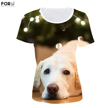 FORUDESIGNS Kawaii 3D Pet Pes Labrador Tisk Ženy Letní Trička Fitness Krátký Rukáv Topy Tričko Oblečení Módní dívčí Trička
