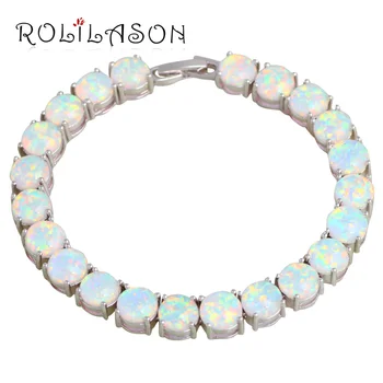 ROLILASON Designu Značky Výročí White Fire Opal Silver Razítkem Kouzlo Náramky pro Ženy, Drahé Módní Šperky OB064