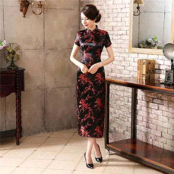 Černé Dámské Dlouhé Cheongsam Čínské Tradiční styl Šaty Qipao Plus Velikost S M L XL XXL XXXL 4XL 5XL 6XL Mujer Vestido J3086