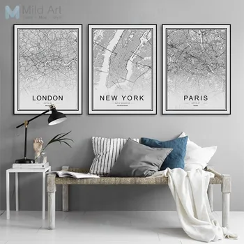 Vlastní Svět, Mapa Města, Osobní Nordic Stylu Černé Bílé Plakát a Otisky Wall Art Pictures Home Dekor Plátno Obraz, Dárky