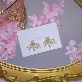 Japonci a Korea Jemné Šperky 14K Skutečné Zlato AAA Zirkon Hvězda Stud Náušnice pro Ženy, Elegantní Perlové Náušnice