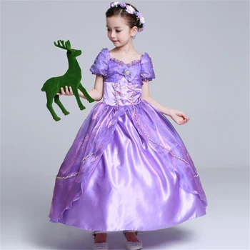 Rapunzel Šaty pro Dívky Narozeniny Zamotaný Vánoční Karneval Kostým Květinové Dívky Fialová Princezna Šaty Kojenecké Paruka