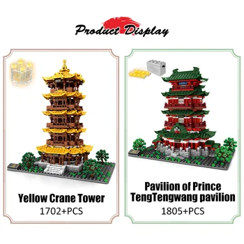 Čínské Street View Věž Žlutého Jeřába Model Stavebních Bloků, Město Proslulé Architektury Tengwang Pavilion Cihly Hračky Pro Děti