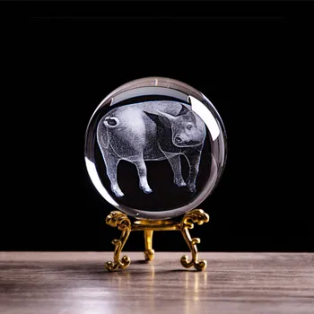 Zodiac Prase Skleněné Koule Figurky 3D Laserem Vyryté Zvířecí Piggys Křišťálová Koule s podstavcem Home Art Sběratelskou Dekor Řemesla Dárek
