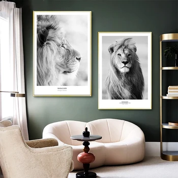 Moderní Lion Plakáty a Černý a Bílý Lev Afrika Umění Zdi volně žijících Zvířat Plátno Malování na Plakáty a Tisky pro Domácí Dekor
