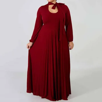 Ležérní maxi skládaný šaty ženy plus velikosti L-3XL nadrozměrných župan africké úřadu práce nosit elegantní podzim dlouhý šaty ženské 2020