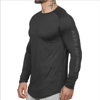 Pánské fitness dlouhý rukáv T-shirt ležérní pánské módy těsné tričko pánské fitness T-shirt top jogger