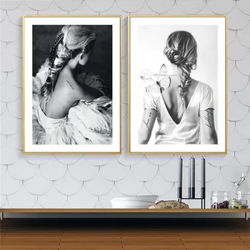 Nordic Malířské Plátno Černá Bílá Postava Paní Zeď Umění Tisk Plakátu Moderní Minimalismus Obývací Pokoj Ložnice Domácí Dekor Obraz