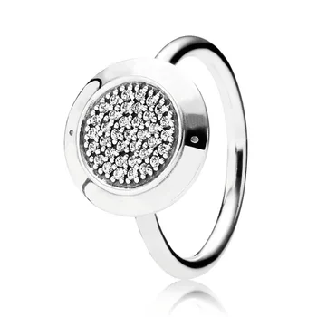 Originální Připravit Logo Two-tone Podpis Kruhy Srdce Halo S Crystal Ring Fit 925 Mincovní Stříbro Prsten Evropě DIY Šperky