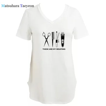 Holič T Shirt tisk ženy T-Košile, V-Neck Krátký Rukáv teeshirt Kadeřnictví Zbraň T-shirt Příležitostné letní Top Tees Plus Velikosti 5xl