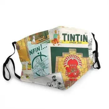 Tintinova Dobrodružství ZÁKONA Obličeje Mascarilla Tintin Koláž Módní Reutilizable Maska