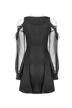 2020 Jaro Podzim Dlouhý Rukáv Ženy Šaty Vintage Punk Gothic Black V-Neck Sexy Slim Šaty Off Rameno Mini Dívčí Šaty