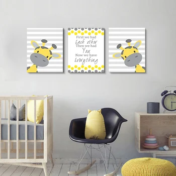 Žlutá Žirafa Obraz, Plakát Školky Dítě Zeď Umění Lásky Citovat, Tisknout Obraz Nordic Dětská Ložnice Dekor Zarámovaný Připraven K Zavěšení