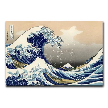 Velká Vlna Kanagawa, Japonsko Vintage Canvas Art Plakát A Otisky Nástěnné Malby Bez Rámu Domova Obrázek Pro Obývací Pokoj