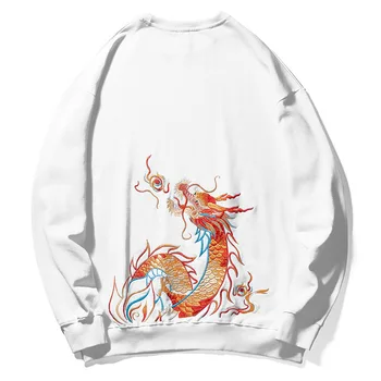 China Dragon vyšívané svetr pánské národní trend velké volné bavlněné, kulatý výstřih svetr s luxusní a husté base tričko