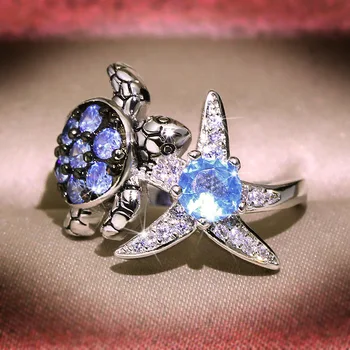 Roztomilé Stříbrné Barvě Mořské Želvy, Hvězdice s Bling Zricon Kámen Svatební Zásnubní Prsten pro Ženy Módní Šperky 2020
