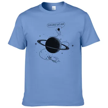 Astronaut Prozkoumat Saturn tričko Mužů letní krátký rukáv fashion T-shirt Bavlněné Cool Trička Topy Oblečení Značky #226