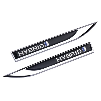Car Styling 2ks 3D Kovové HYBRIDNÍ Odznak Znaku Auto Boční Blatník Zdobí Nálepka Obtisk Pro Toyota RAV4 REIZ Prius Yaris Camry