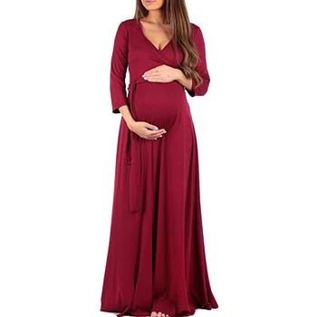 2020 Těhotenské Šaty Těhotné ženy Oblečení Tři čtvrtletí Podlaha-délka Bavlna Velké Kyvadlo Těhotenství Šaty